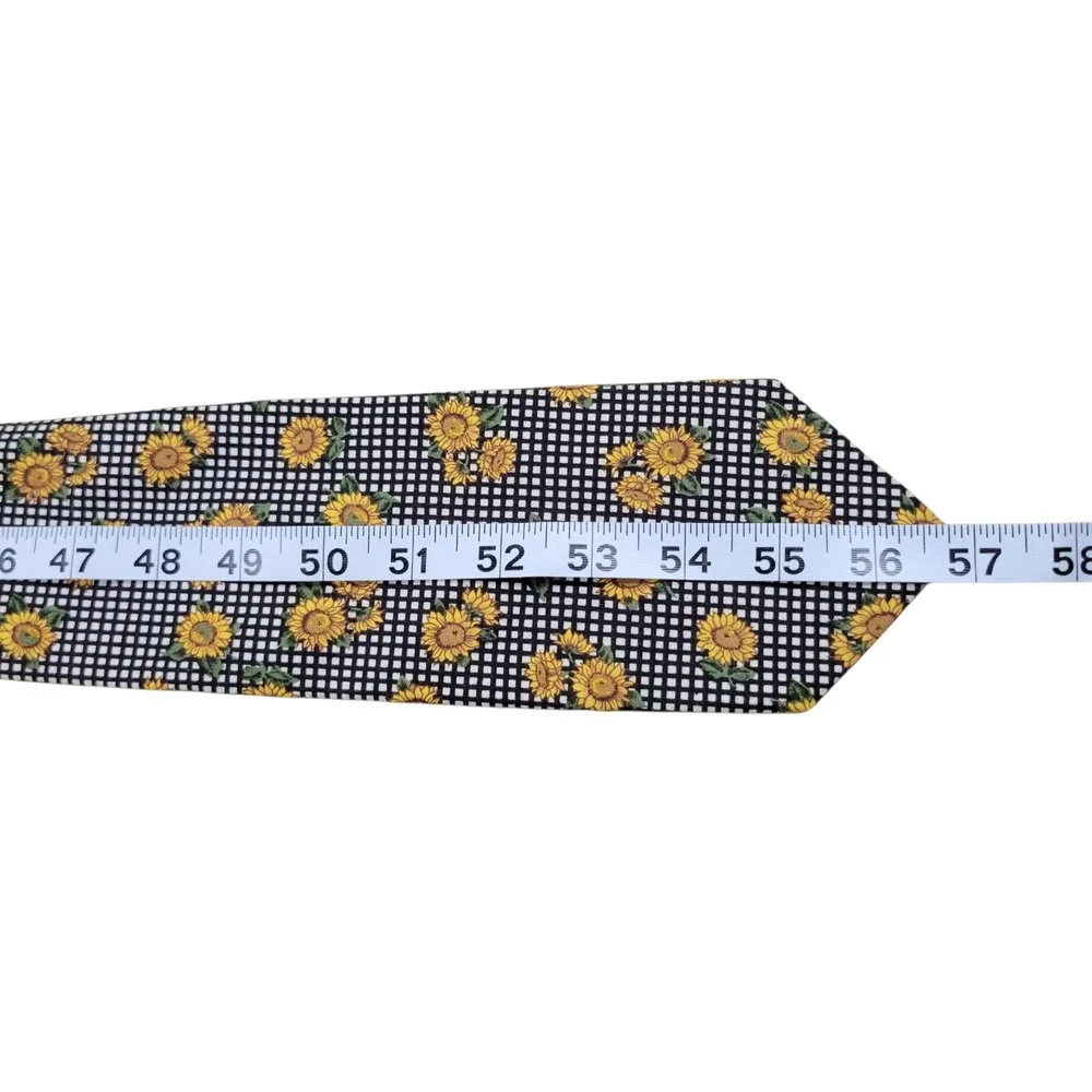 Brooks Brothers Sunflower Neck Tie Mens Black White Gingham Check 100% Cotton